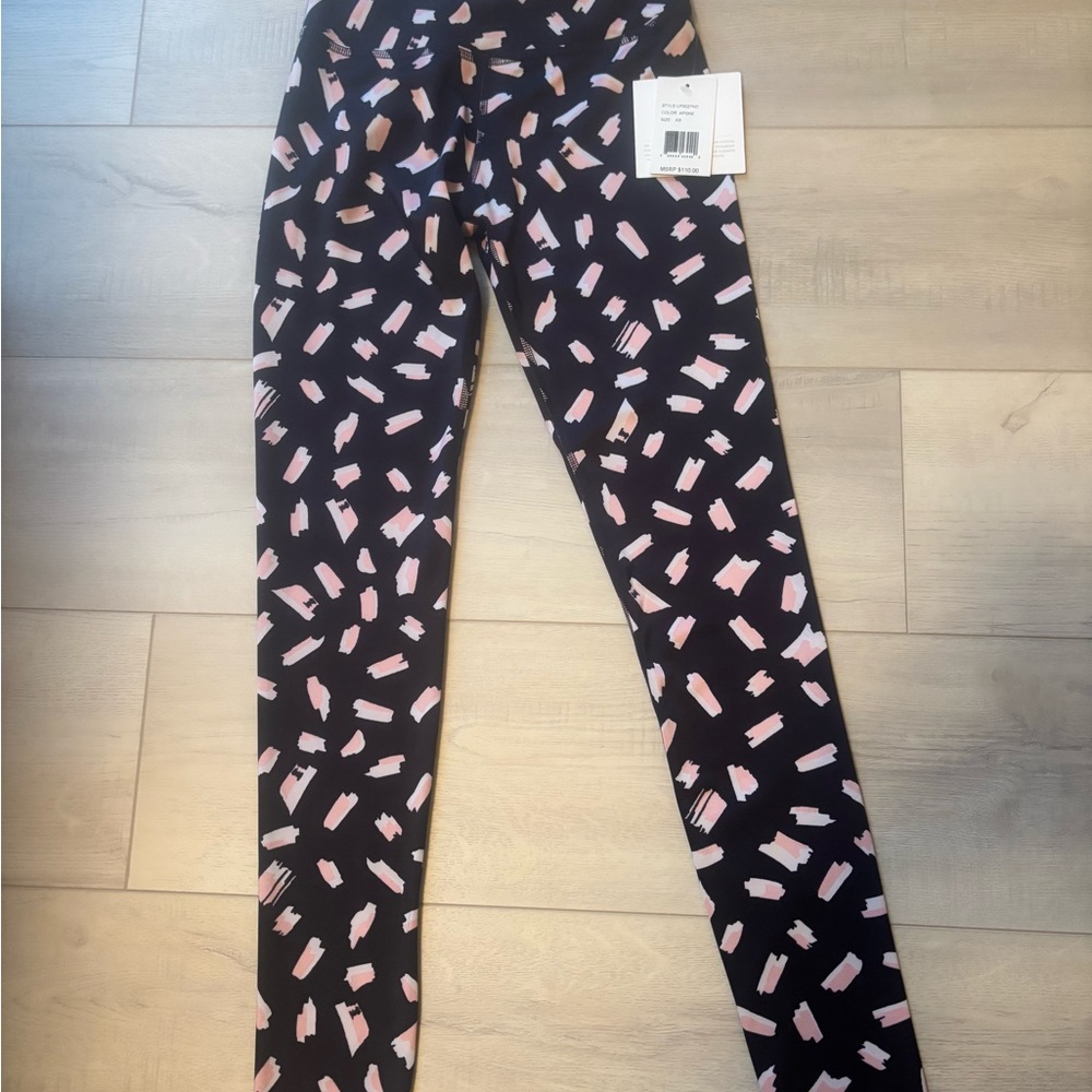 Beyond Yoga Patterned Black and Pink Leggings NWT